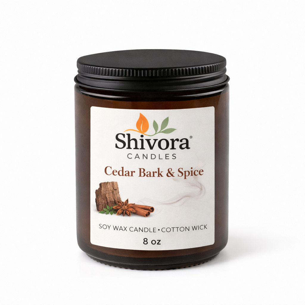 Cedar Bark and Spice Soy Candle 8 oz – Handmade Soy Candle Made in Canada with Cotton Wick | Shivora Candles